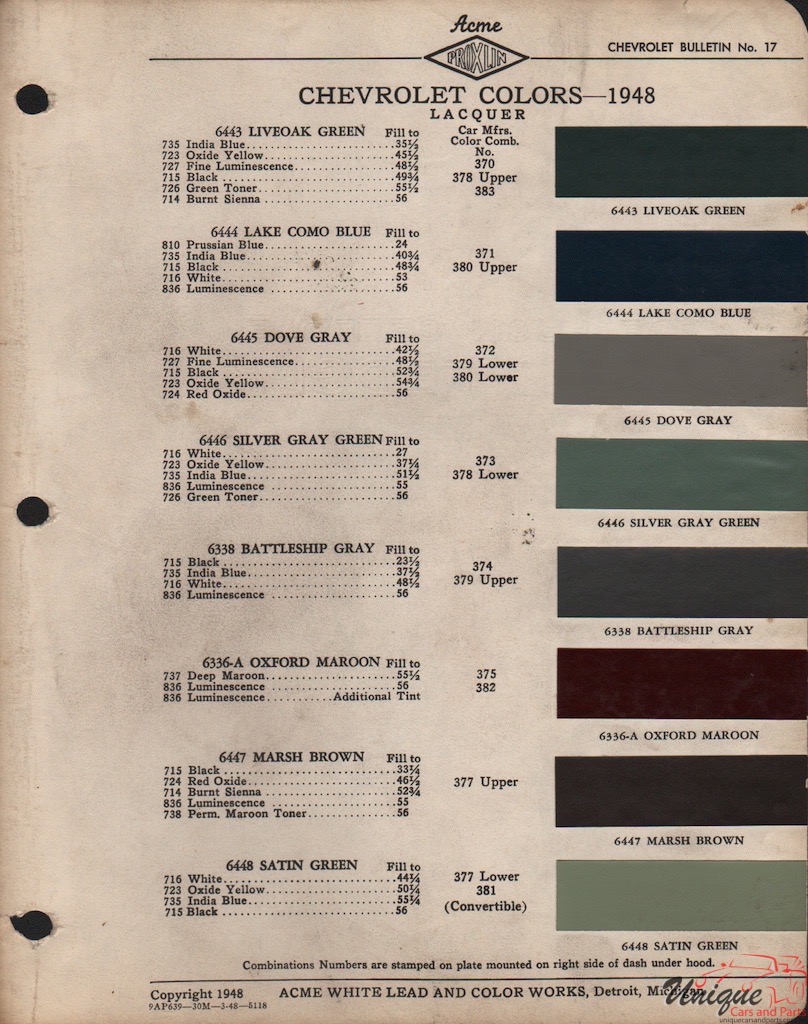 1948 Chev Paint Charts Acme 1